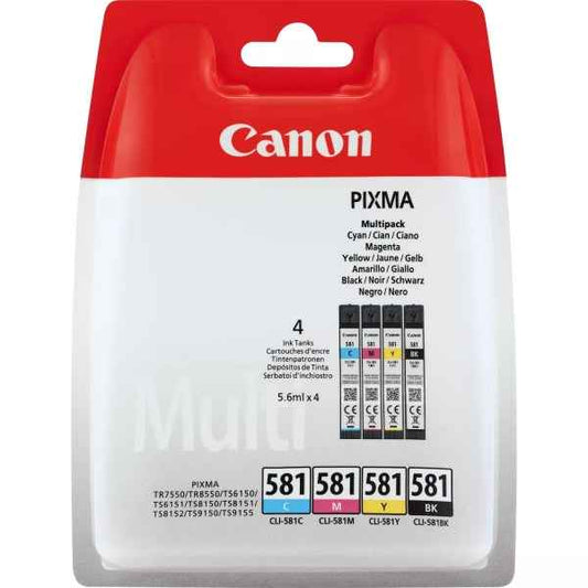 Canon CLI581 Pack de 4 Cartuchos de Tinta Originales - 2103C004/2103C007 - Prinkweb