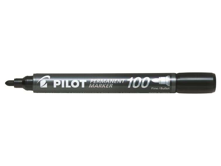 Marqueur permanent Pilot 100 - Pointe ogive de 4,5 mm - Largeur de trait de 1 mm - Noir