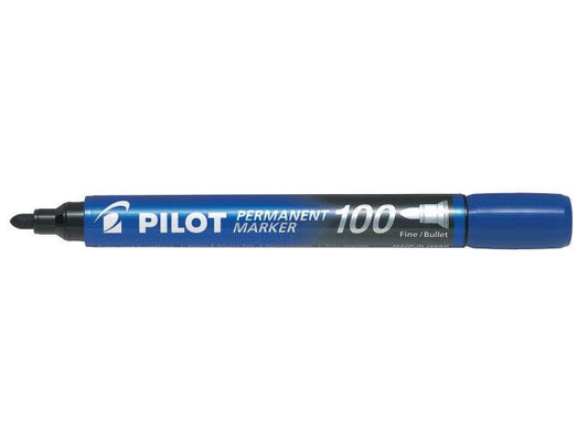 Marqueur permanent Pilot 100 - Pointe ogive de 4,5 mm - Largeur de trait de 1 mm - Bleu
