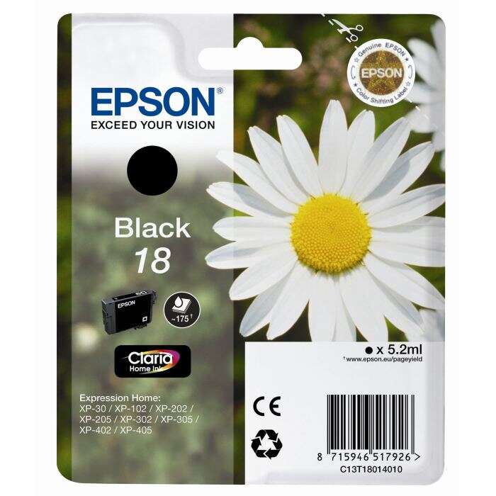Epson T1801 (18) Negro Cartucho de Tinta Original - C13T18014012 - Prinkweb