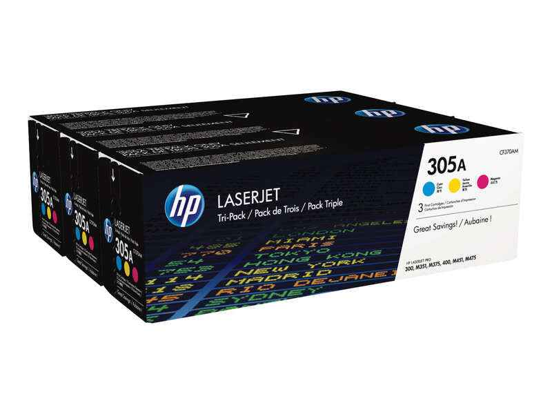 HP CE411A/CE412A/CE413A Pack de 3 Cartuchos de Toner Originales - 305A - Prinkweb