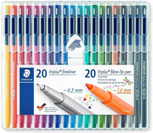 Staedtler Triplus Rotuladores de Punta Fina 0.3mm + 20 Rotuladores de Punta Fibra 1mm - C