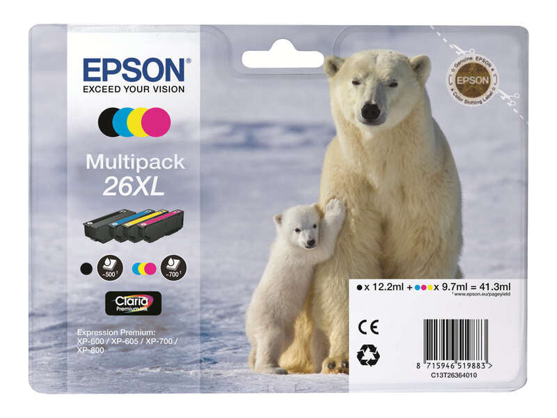 Epson T2636 (26XL) Pack de 4 Cartuchos de Tinta Originales - C13T26364010 - Prinkweb