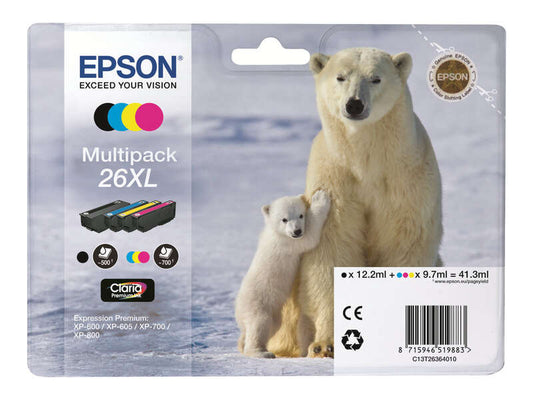 Epson T2636 (26XL) Pack de 4 Cartuchos de Tinta Originales - C13T26364010 - Prinkweb