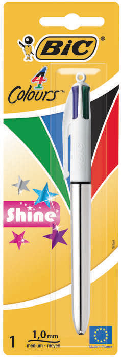 Bic 4 Colours Shine Boligrafo de Bola Retractil - Punta Media de 1.0mm - Tinta con Base de Aceite