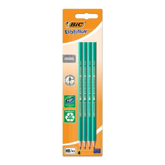 Conjunto de 4 Lápis de Grafite Hexagonais Bic Evolution - Mina HB Ultrarresistente - Sem Madeira - Não Necessita de Apontar