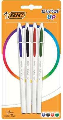 Lot de 4 stylos à bille Bic Cristal Up - Pointe ronde 1,2 mm - Largeur de trait 0,6 mm - Encre avec base