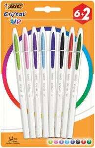 Canetas Esferográficas Bic Cristal Up, Embalagem de 8 - Ponta Redonda de 1,2 mm - Traço de 0,6 mm - Tinta com Base