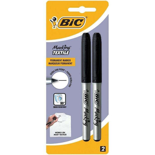 Lot de 2 marqueurs textiles permanents Bic - Pointe ultra-fine 0,9 mm - Lavables