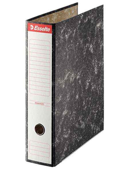 Esselte Archivador de Palanca - Carton - Formato Folio - Lomo 75mm - Capacidad para 500 Hojas - Color Negro Jaspeado - Cantidad: 20