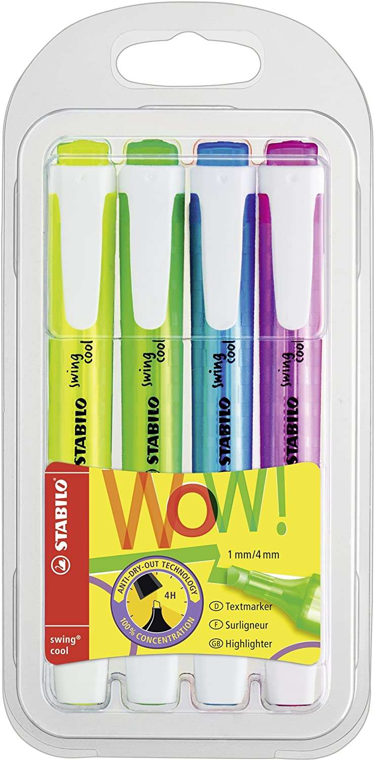 Stabilo Swing Cool Marcadores Fluorescentes - Cuerpo Plano - Punta Biselada - Trazo entre