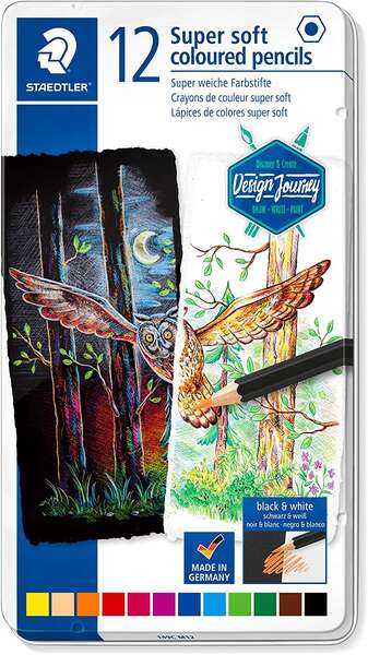 Crayons de couleur Staedtler Super Soft 149C, paquet de 12 - Mine extra tendre - Couleurs assorties