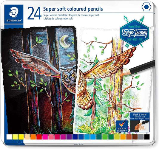 Crayons de couleur Staedtler Super Soft 149C, paquet de 24 - Mine extra tendre - Couleurs assorties