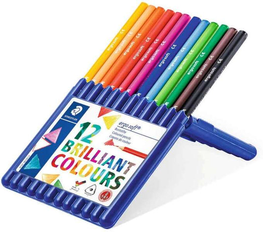 Crayons de couleur Staedtler Ergosoft 157, lot de 12 - Design ergonomique - Couleurs assorties