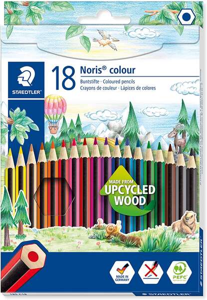 Crayons de couleur hexagonaux Staedtler Noris Colour 185 (boîte de 18) - Résistants à la casse - Couleur