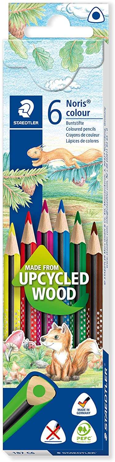 Crayons de couleur triangulaires Staedtler Noris Colour 187 (lot de 6) - Résistants à la casse - Couleur