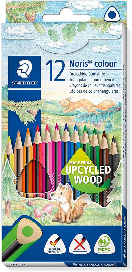 Crayons de couleur triangulaires Staedtler Noris Colour 187, lot de 12 - Résistants à la casse - Co