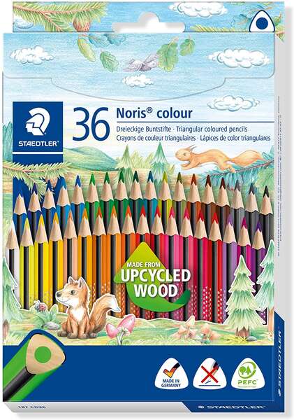 Crayons de couleur triangulaires Staedtler Noris Colour 187 - Lot de 36 - Résistants à la casse - Co
