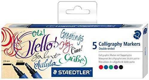 Staedtler 3002 - Embalagem de 5 Marcadores de Caligrafia de Ponta Dupla - Tinta à Base de Água - Cores S