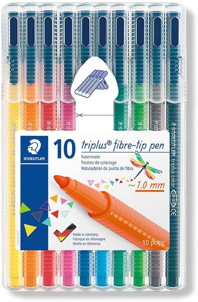 Lot de 10 feutres Staedtler Triplus Color 323 à pointe fine – Largeur de trait : env. 1 mm – Encre à base de D