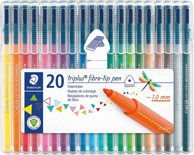 Staedtler Triplus Color 323 - Embalagem de 20 Marcadores de Ponta Fina - Espessura da Linha de Aprox. 1mm - Tinta à Base de A