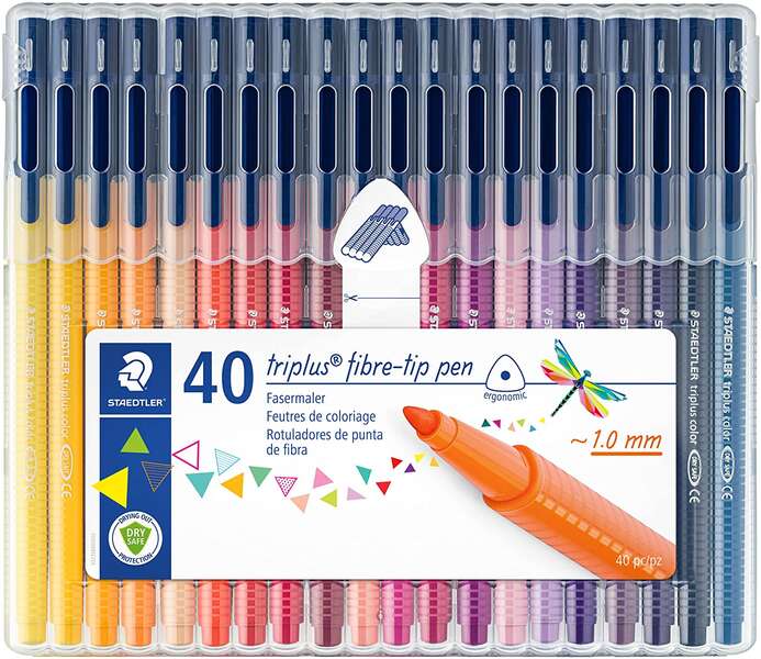 Staedtler Triplus Color 323 - Embalagem de 40 Marcadores de Ponta Fina - Espessura da Linha de Aprox. 1mm - Tinta à Base de A