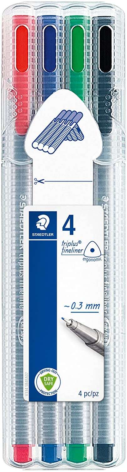 Staedtler Triplus Fineliner 334 - Embalagem de 4 Canetas de Ponta Fina - Espessura da Linha de Aprox. 0,3 mm - Tinta Base