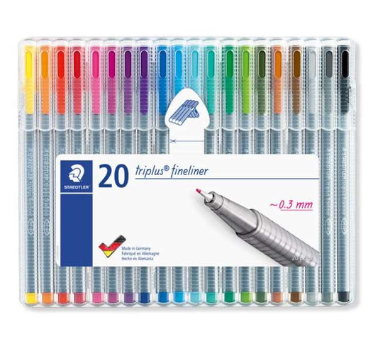 Stylos feutres fins Staedtler Triplus Fineliner 334, lot de 20 - Pointe fine (environ 0,3 mm) - Encre noire