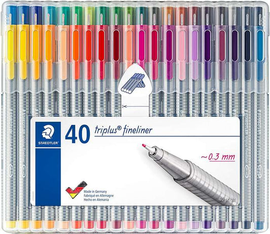 Stylos feutres fins Staedtler Triplus Fineliner 334, lot de 40 - Pointe fine (environ 0,3 mm) - Encre noire