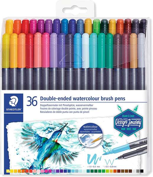 Lot de 36 feutres aquarelle à double pointe Staedtler 3001 - Couleurs assorties