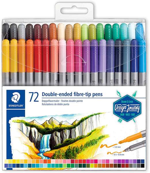 Staedtler 3200 - Embalagem de 72 Marcadores de Ponta Dupla - Resistentes à Pressão - Cores Sortidas