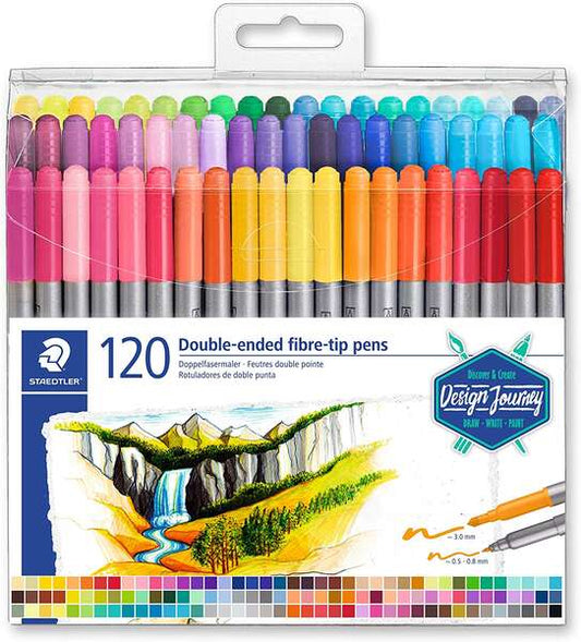 Lot de 120 marqueurs à double pointe Staedtler 3200 - Résistants à la pression - Couleurs assorties
