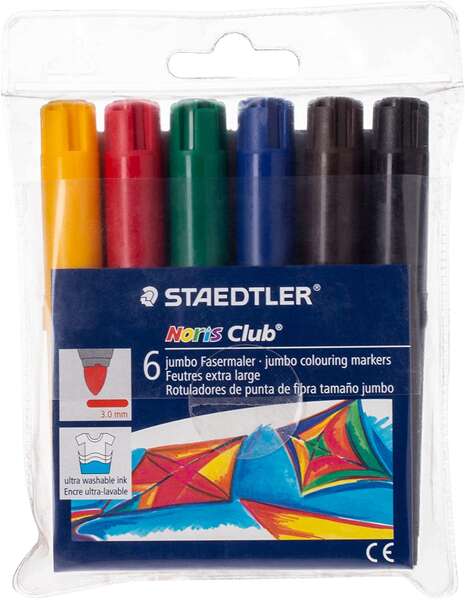 Staedtler Noris Aquarela 341 - Embalagem de 6 Marcadores Grandes - Espessura da Linha Aprox. 3mm - Laváveis