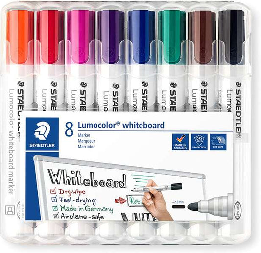 Lot de 8 marqueurs pour tableau blanc Staedtler Lumocolor 351 - Séchage rapide - Couleurs assorties
