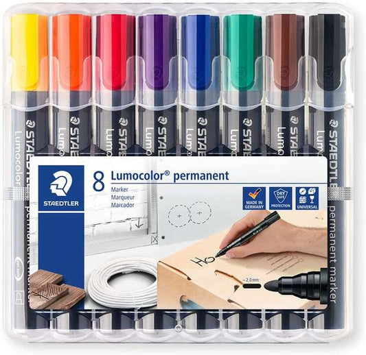Lot de 8 marqueurs permanents Staedtler Lumocolor 352 - Séchage rapide - Couleurs assorties