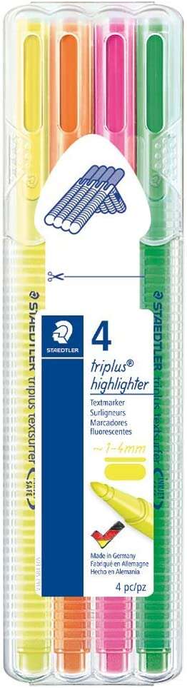 Staedtler Triplus Textsurfer 362 - Embalagem de 4 Marcadores Fluorescentes - Espessura da Linha 1 - Aprox. 4mm - Estojo Base