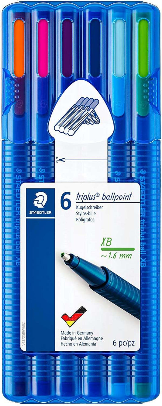 Lot de 6 stylos à bille Staedtler Triplus Ball 437 - Pointe 1,4 mm - Écriture fluide - Couleurs assorties
