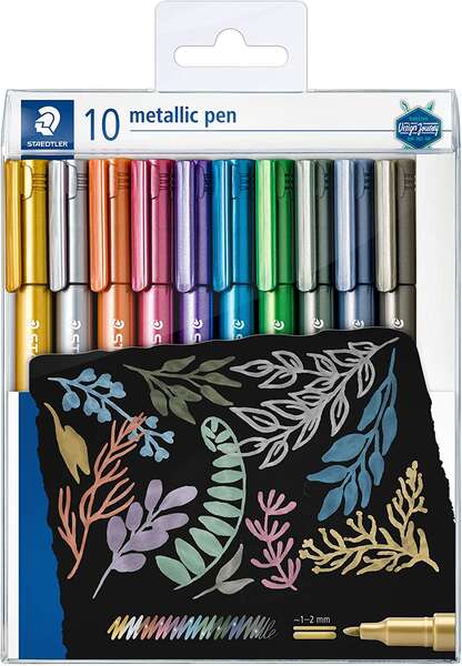 Lot de 10 marqueurs métalliques Staedtler à pointe fine - Encre à base d'eau - Largeur de trait de 1 à 2 mm (environ)