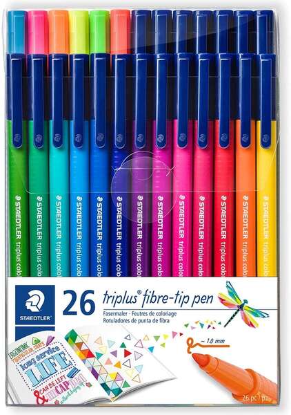 Lot de 26 feutres Staedtler Triplus Color 323 à pointe fine – Largeur de trait : env. 1 mm – Encre à base de A