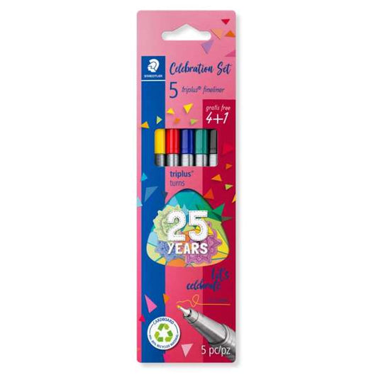 Staedtler Triplus Fineliner 334 - Embalagem de 5 Canetas de Ponta Fina - Espessura da Linha de Aprox. 0,3 mm - Tinta Base