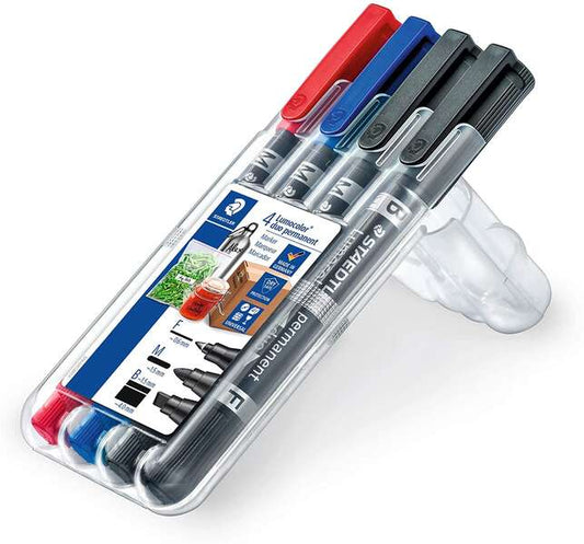 Lot de 4 marqueurs permanents à double pointe Staedtler Lumocolor 348 - Séchage rapide - Couleurs S