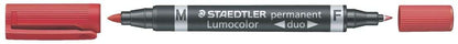 Marcador permanente Staedtler Lumocolor 348 com ponta dupla - Secagem rápida - Vermelho