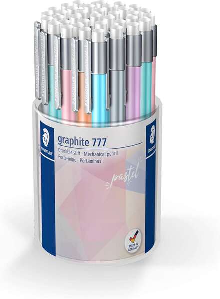 Conjunto de 36 lapiseiras Staedtler Graphite 777 - Grafite 0,5 mm - Corpo emborrachado - Cores sortidas