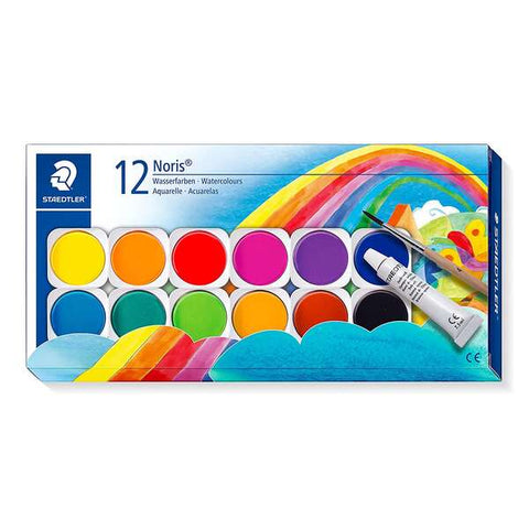 Staedtler Noris 888 - Conjunto com 12 pastilhas de aguarela + tubo de zinco branco + pincel - Misturáveis ​​​​- Cores sortidas 