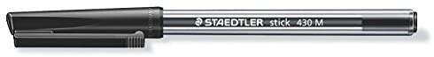 Stylo bille Staedtler Stick 430 avec capuchon - Pointe 0,35 mm - Encre permanente - Noir
