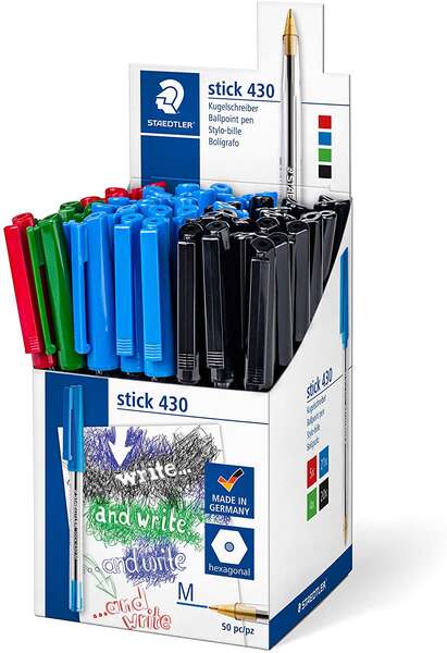 Caneta esferográfica Staedtler Stick 430, ponta de 0,35 mm - tinta permanente - cores sortidas