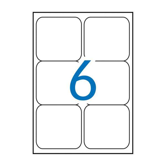 Embalagem de 600 etiquetas Apli, 99,1 x 93,1 mm - 100 folhas com 6 etiquetas cada - Adesivo permanente - Cantos arredondados - Brancas 