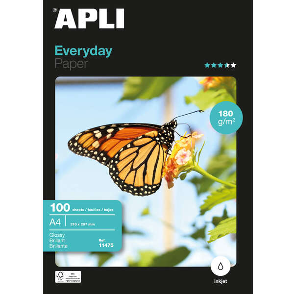 Apli Papel Fotografico Everyday A4 180gr - Acabado Brillante - 100 Hojas - Prinkweb
