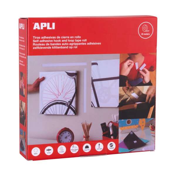 Bande Velcro Apli 20 mm x 25 m - Extra résistante - Résistance jusqu'à 10 kg - Blanche 