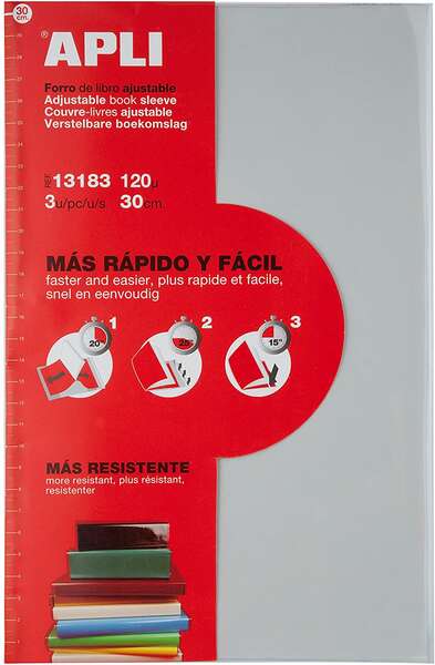 Apli Pack 3 unidades Forros de Libros con Solapa Ajustable 290 mm - PVC - Forra en 3 Pasos - Prinkweb